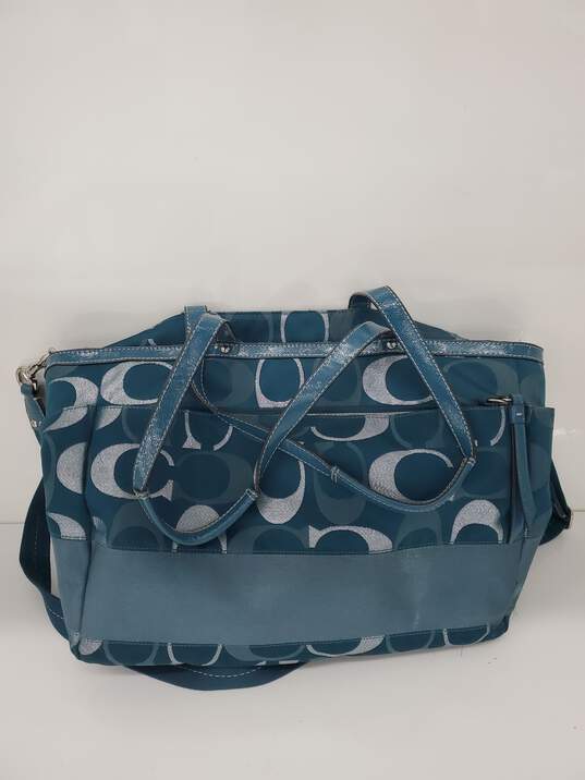 Women COACH TEAL BLUE/SILVER SIGNATURE STRIPE Shoulder Bag/crossbody Used image number 2
