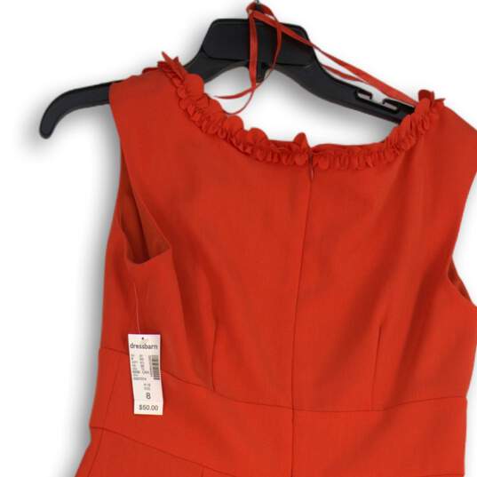 NWT Dressbarn Womens Red Ruffle Neck Sleeveless Back Zip Sheath Dress Size 8 image number 4