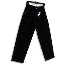 NWT Womens Black Flat Front Pockets Straight Leg Cargo Pants Size 00