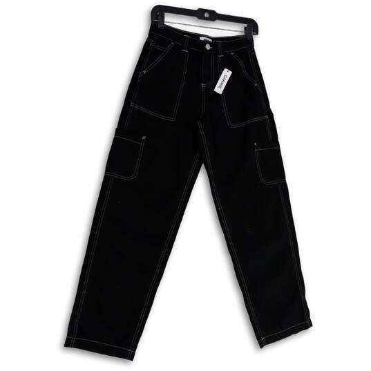 NWT Womens Black Flat Front Pockets Straight Leg Cargo Pants Size 00 image number 1