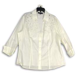 Jones New York Signature Womens White Lace Button Front Blouse Top Size 2X
