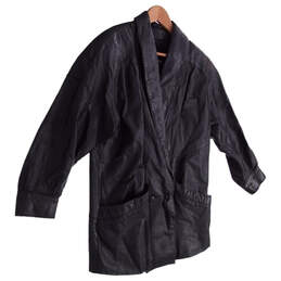 Women's Black Front Pocket Button Closer V Neck Leather Jacket Size Medium