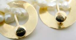 14K Gold White Pearls Beaded Loops Drop Cut Out Disc Screw Back Earrings 6.8g alternative image