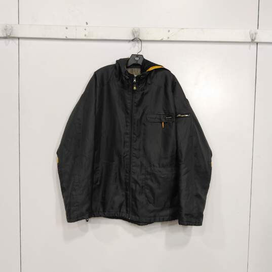 Mens Black Long Sleeve Hooded Full Zip Windbreaker Jacket Size Large image number 1