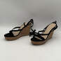 Womens Black Beige Leather Open Toe Wrap Lace Wedge Gladiator Heels Size 11 image number 5