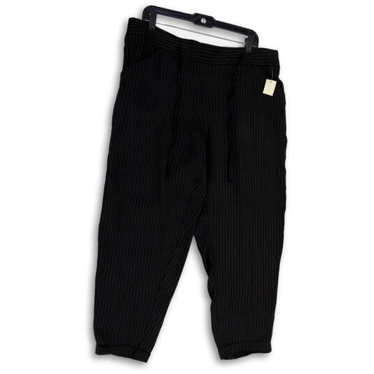 NWT Womens Black Striped Drawstring Waist Cuffed Hem Cropped Pants Size 18W image number 1