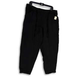 NWT Womens Black Striped Drawstring Waist Cuffed Hem Cropped Pants Size 18W