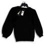 NWT Womens Black Crew Neck Tight-Knit Balloon Sleeve Pullover Sweater Sz M image number 1