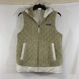 Women's Beige Patagonia Reversible Hooded Vest, Sz. S
