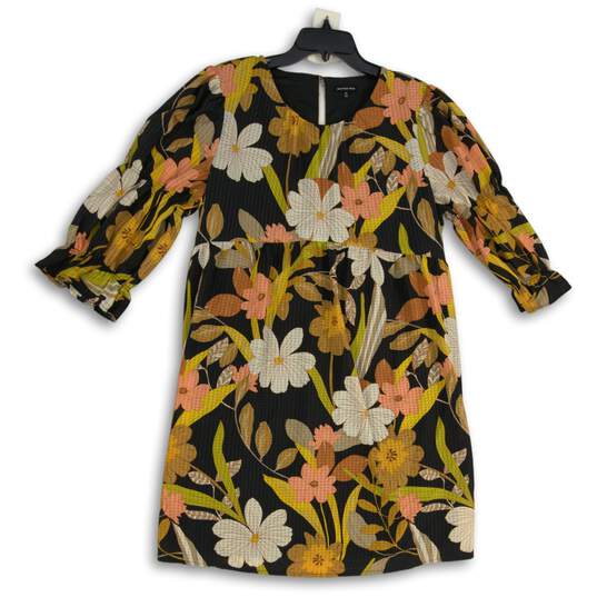 Womens Multicolor Floral Long Sleeve Round Neck Keyhole Back Shift Dress Size XL image number 1