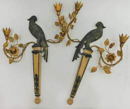 VNTG Gilded Metal & Wood Ornate Palladio Wall Hangings Parrots