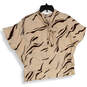 Womens Cream Brown Animal Print Mock Neck Dolman Sleeve Blouse Top Size L image number 2