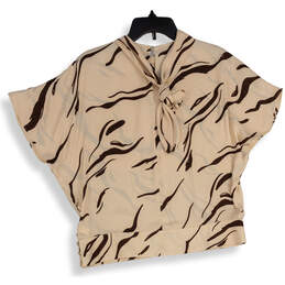 Womens Cream Brown Animal Print Mock Neck Dolman Sleeve Blouse Top Size L alternative image