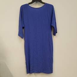 Womens Blue V-Neck 3/4 Sleeve Button Front Midi Shirt Dress Size 8