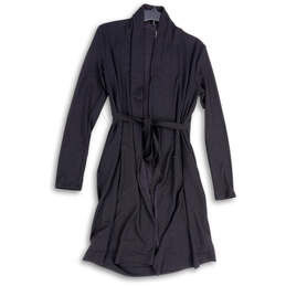 Womens Black Long Sleeve Waffle Knit Tie Waist Sleepwear Robe Size XXS