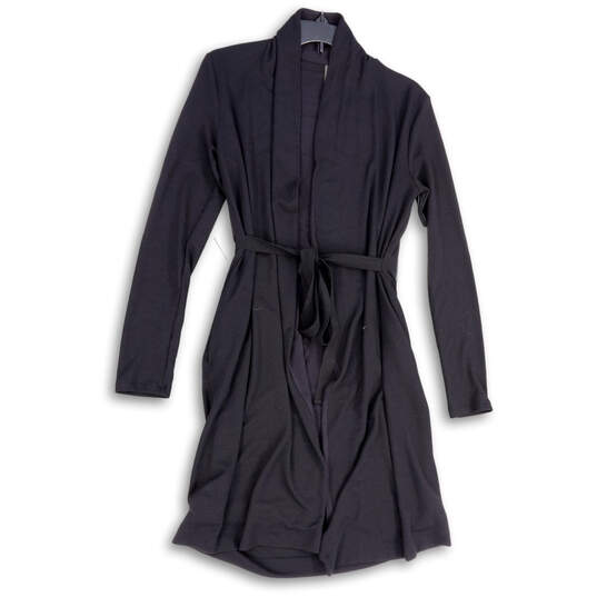 Womens Black Long Sleeve Waffle Knit Tie Waist Sleepwear Robe Size XXS image number 1