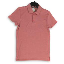 NWT Mens Pink Striped Short Sleeve Collared Side Slit Polo Shirt Size Small