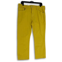 Womens Yellow Denim Regular Fit Dark Wash Pockets Cropped Jeans Size 33