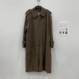 Burberry Mens Green Long Sleeve Spread Collar Button-Up Trench Coat w/COA