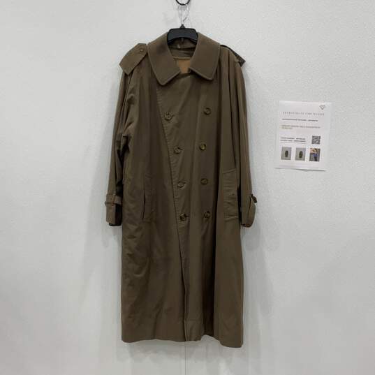 Burberry Mens Green Long Sleeve Spread Collar Button-Up Trench Coat w/COA image number 1