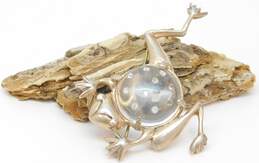 Vintage 925 Rhinestones Accented Clear Lucite Dome Jumping Frog Animal Brooch 15.9g