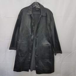 Wm Hilary Radley Black Leather Long Coat Sz 10
