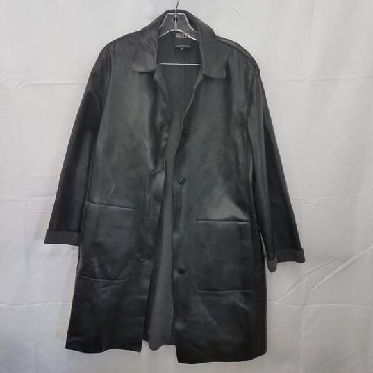 Wm Hilary Radley Black Leather Long Coat Sz 10 image number 1