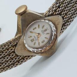 Pedre 17 Jewels Gold Tone 4 Point Star Case Mesh Vintage Wind-Up Automatic Bracelet Watch
