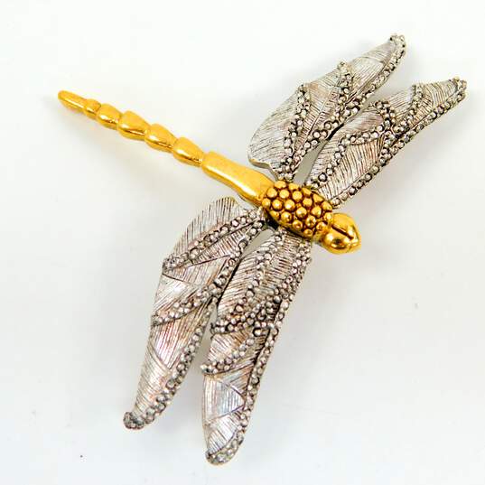 Silver Tone Icy Rhinestone Butterfly, Dragonfly & Flower Brooches 63.3g image number 5