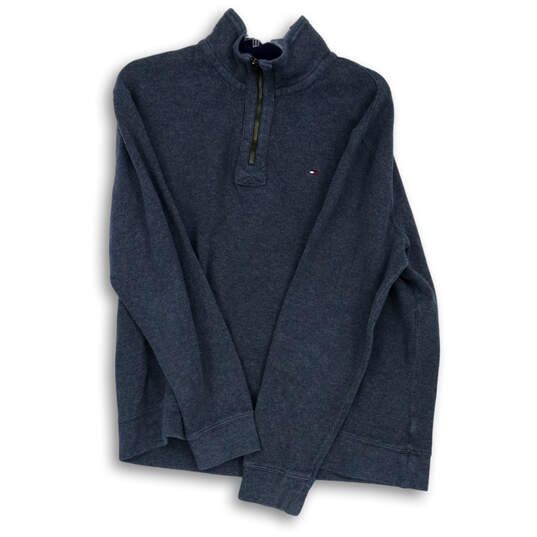 Mens Gray Long Sleeve Mock Neck Quarter Zip Pullover Sweater Size Large image number 1