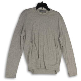 Mens Gray Double-Knit Long Sleeve Crew Neck Pullover T-Shirt Size Medium