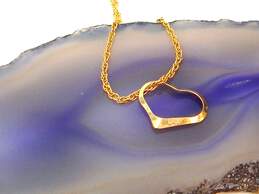 14K Yellow Gold Open Heart Pendant On Rope Chain Necklace for Repair 1.5g