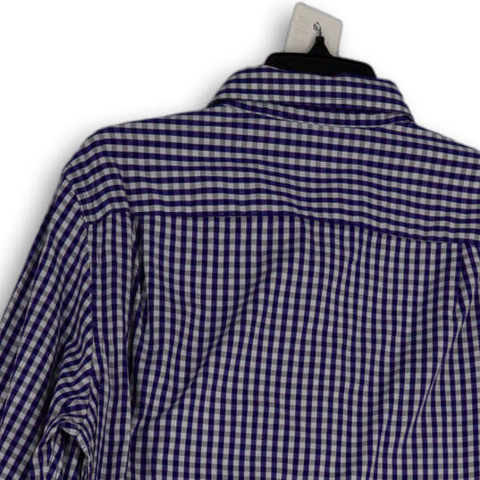 Womens Blue Checked Long Sleeve Collared Button-Up Shirt Size Medium image number 3