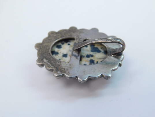 Sterling Silver Dalmatian Jasper Pendant Tapered Cigar Ring & Ball Stud Earrings 18.7g image number 6
