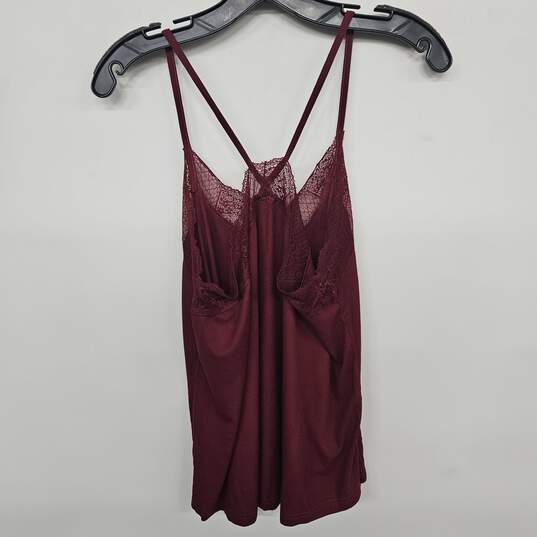 V-Neck Sleeveless Lace Trim Spaghetti Strap Camisole Cami Tank Top Wine Red image number 2