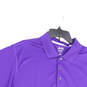 Mens Purple Short Sleeve Spread Collar Button Front Polo Shirt Size XL image number 4