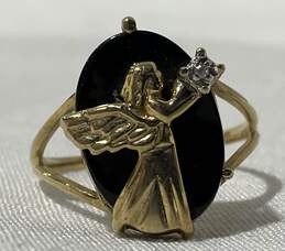 10k Yellow Gold Black Onyx Angel Ring