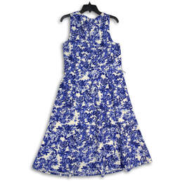 Womens Blue White Floral Sleeveless Tie Waist Fit & Flare Dress Size 12 alternative image