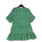 Womens Green V-Neck Short Sleeve Ruffle Pullover Tunic Blouse Top Size Large image number 2