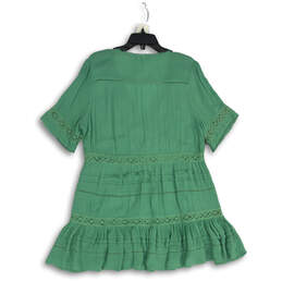 Womens Green V-Neck Short Sleeve Ruffle Pullover Tunic Blouse Top Size Large alternative image