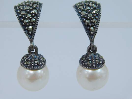 925 Sterling Silver Marcasite & Pearl Jewelry image number 7