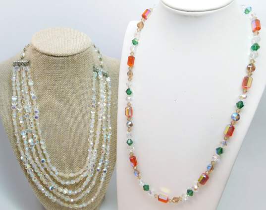 Vintage Colorful & Clear Icy Aurora Borealis Beaded Necklaces 123.4g image number 1