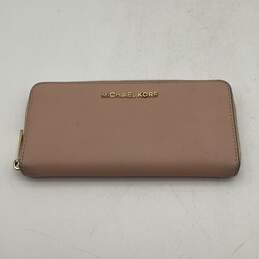 Womens Pink Leather Credit Card Holder Zip-Around Wallet