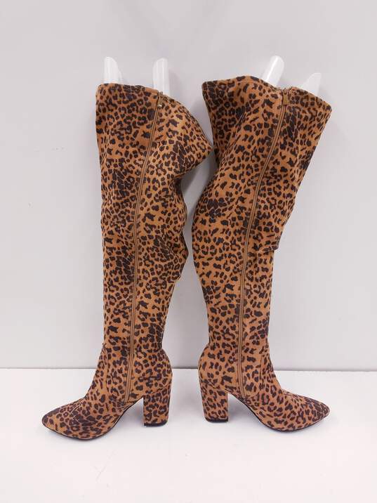 Torrid Leopard Print Pointed Toe Over Knee Boots Leopard Brown 7 image number 2