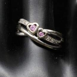 10K White Gold Pink Sapphire & Diamond Accent Ring (SZ 6.50) - 3.3g