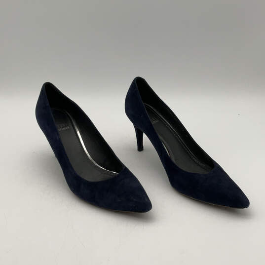 Womens Blue Suede Pointed Toe Slip-On Stiletto Pump Heels Size 10 M image number 3