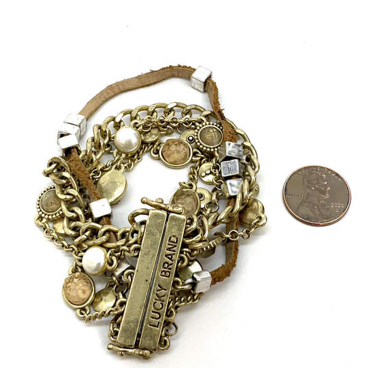 Designer Lucky Brand Gold-Tone Multi Strain Rhinestone Chain Bracelet image number 3