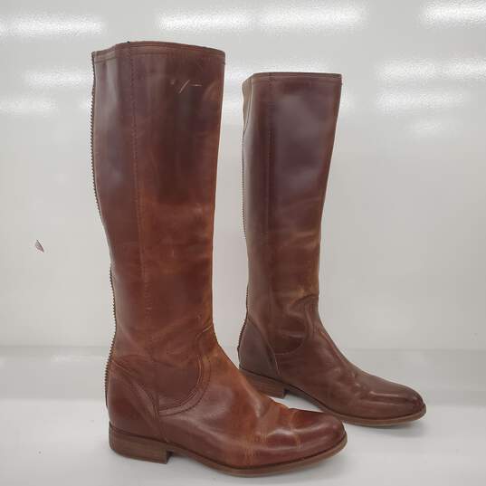 Frye Jolie Cognac Brown Leather Zip Knee High Boots Women's Size 7.5M image number 3