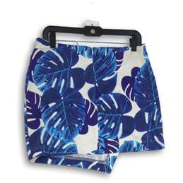 Topshop Womens Blue White Tropical Print Back Zip Mini Skirt Size 8 alternative image