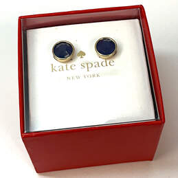 Designer Kate Spade Gold-Tone Blue Crystal Cut Stone Stud Earrings With Box alternative image